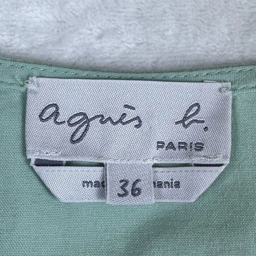 Vintage Agnès b. Paris Mint Green Button Front Belted Dress Sz 36/S Cottagecore - Picture 7 of 10